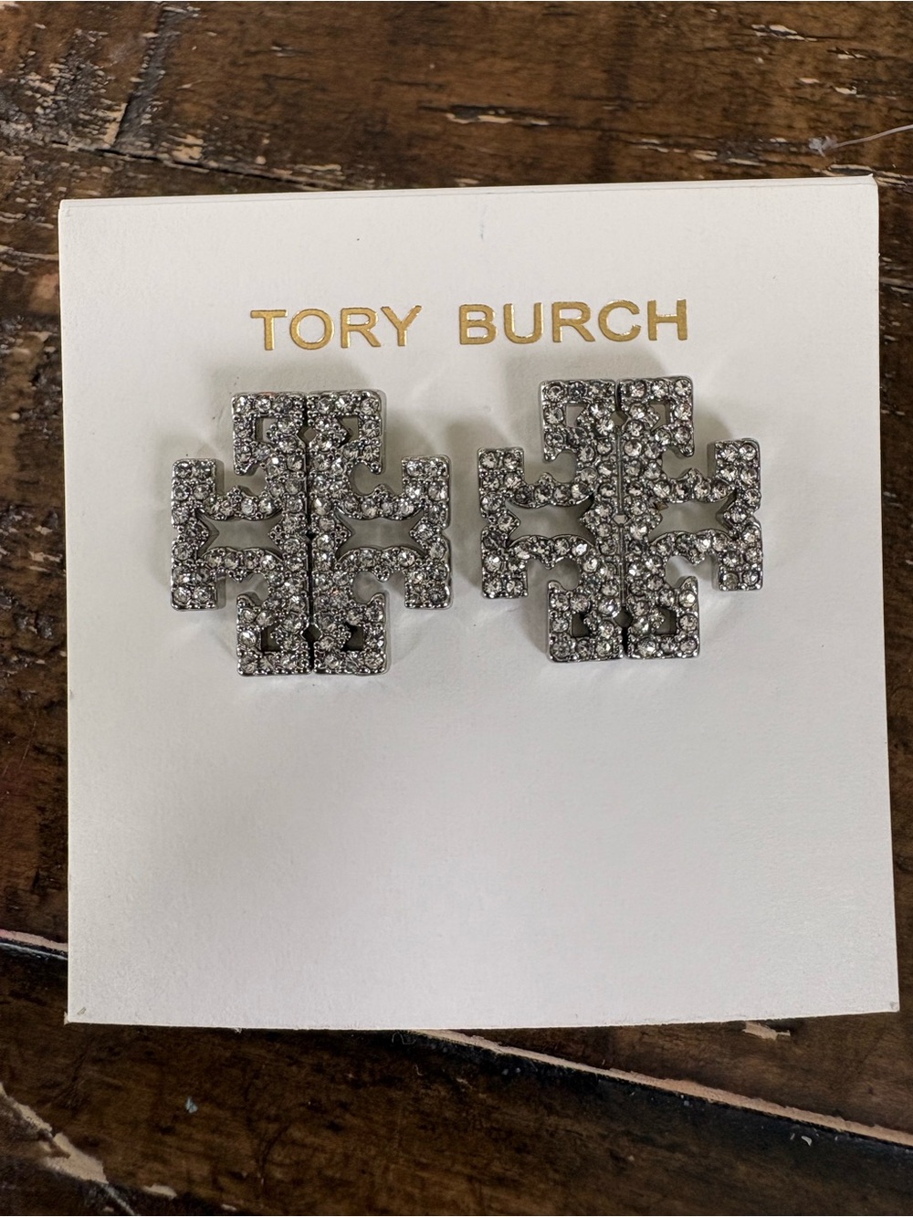 Tory Burch Pavé Logo Stud Earrings - Silver Crystal
